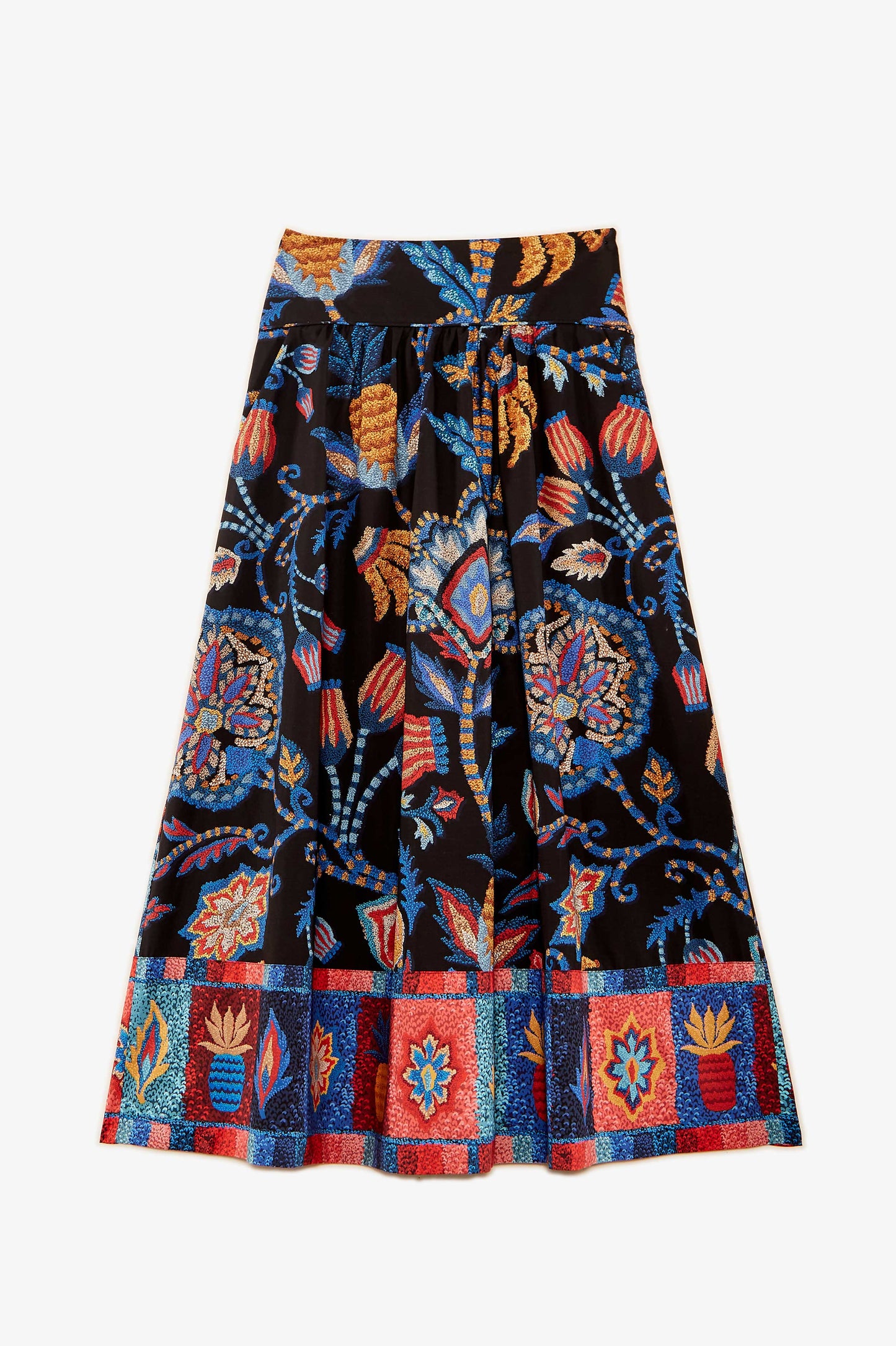 Farm Rio Black Sunset Tapestry Organic Cotton Midi Skirt