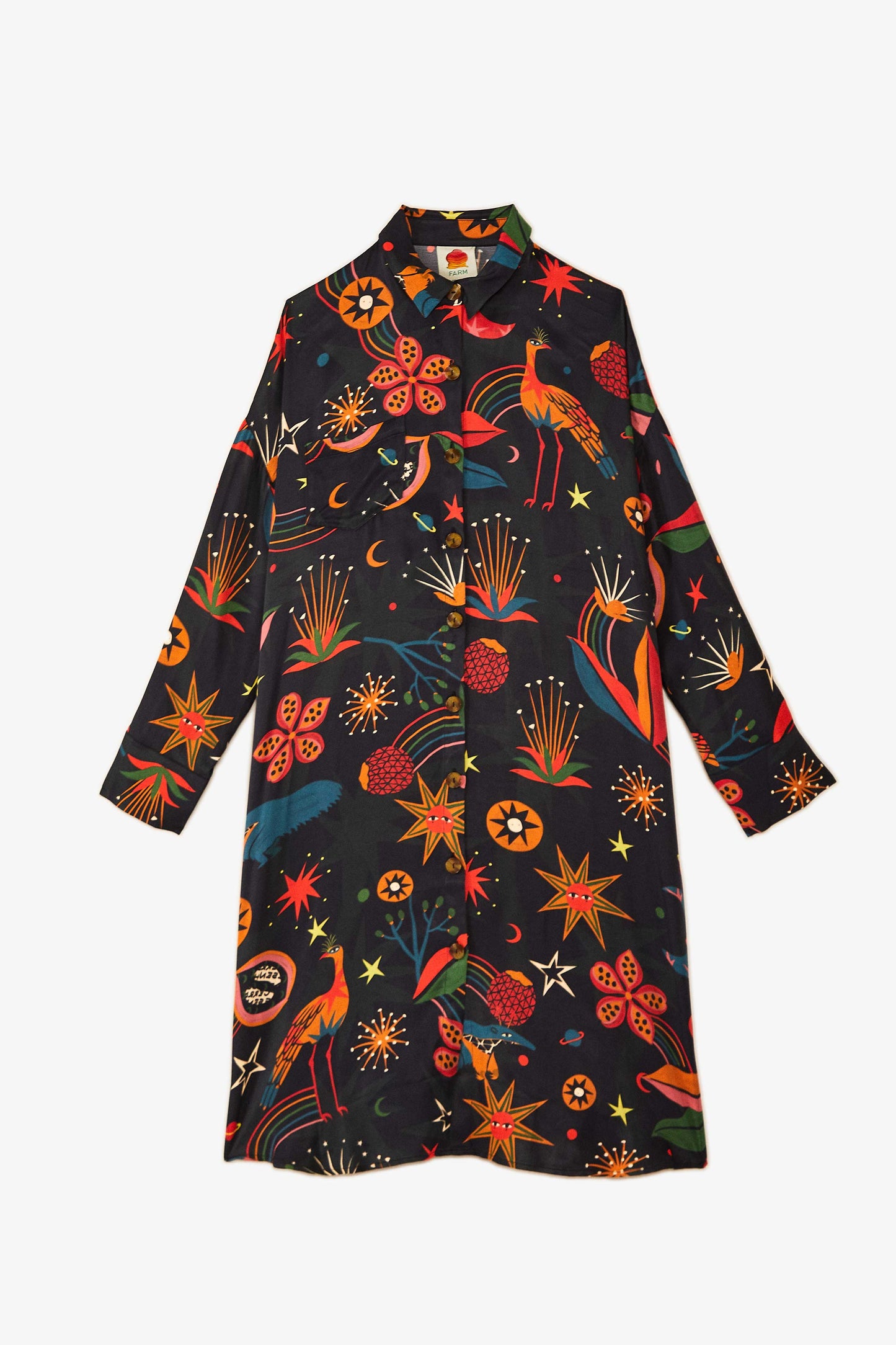 Farm Rio Black Cerrado Sky Lenzing™ Ecovero™ Viscose Shirtdress