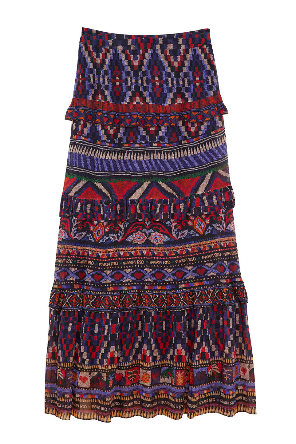 Farm Rio Blue Ainika Tapestry Maxi Skirt