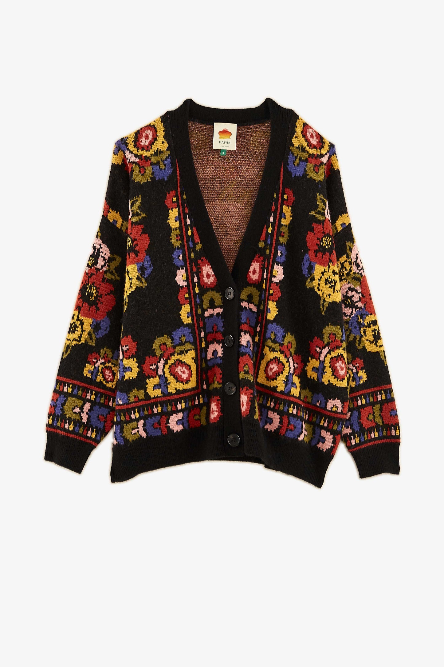 Farm Rio Black Flowers Tapestry Cardigan