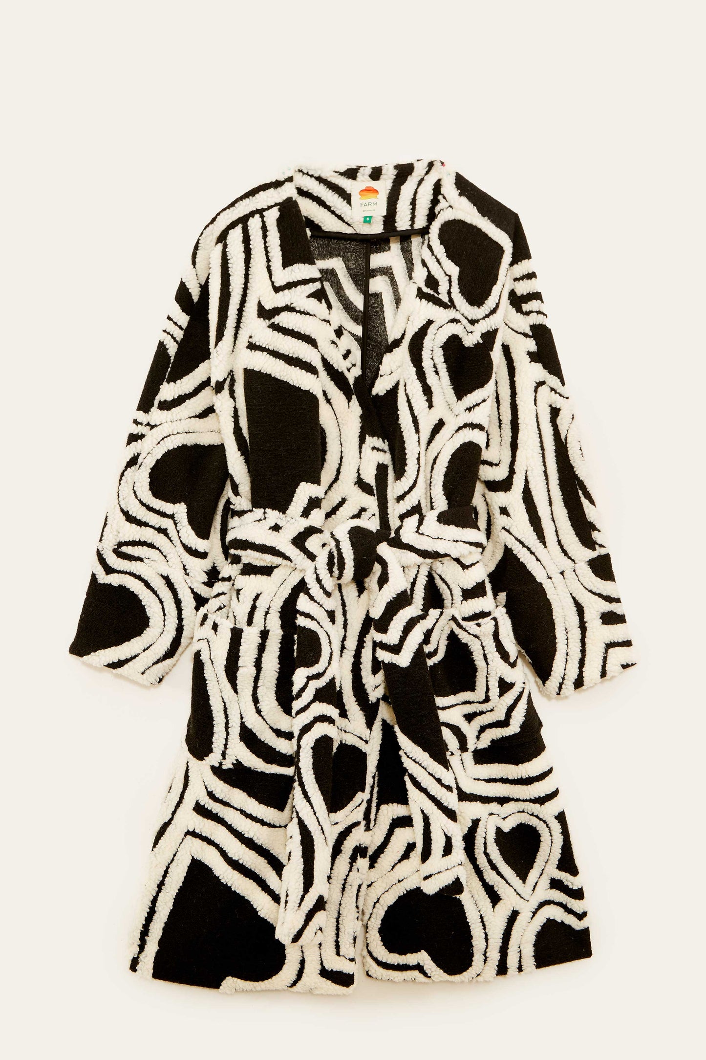 Farm Rio Black And White Wild Hearts Fleece Coat