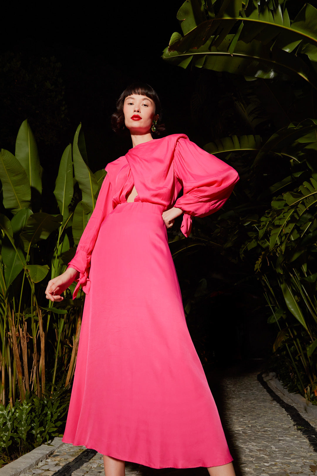 Farm Rio Pink Shoulder Pads Maxi Dress