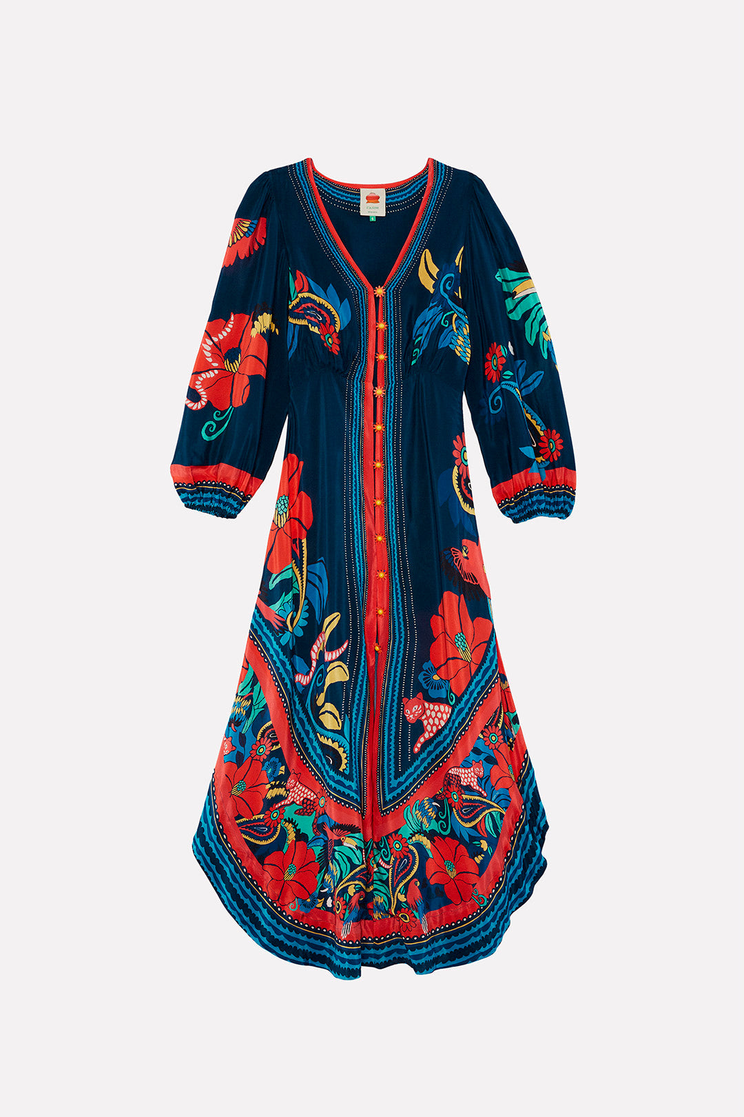 Farm Rio Blue Vintage Forest Midi Dress