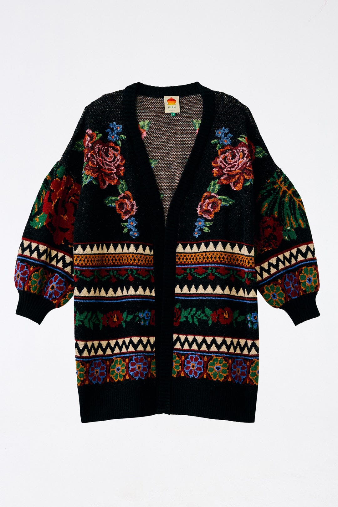 Farm Rio Black Flower Tapestry Cardigan