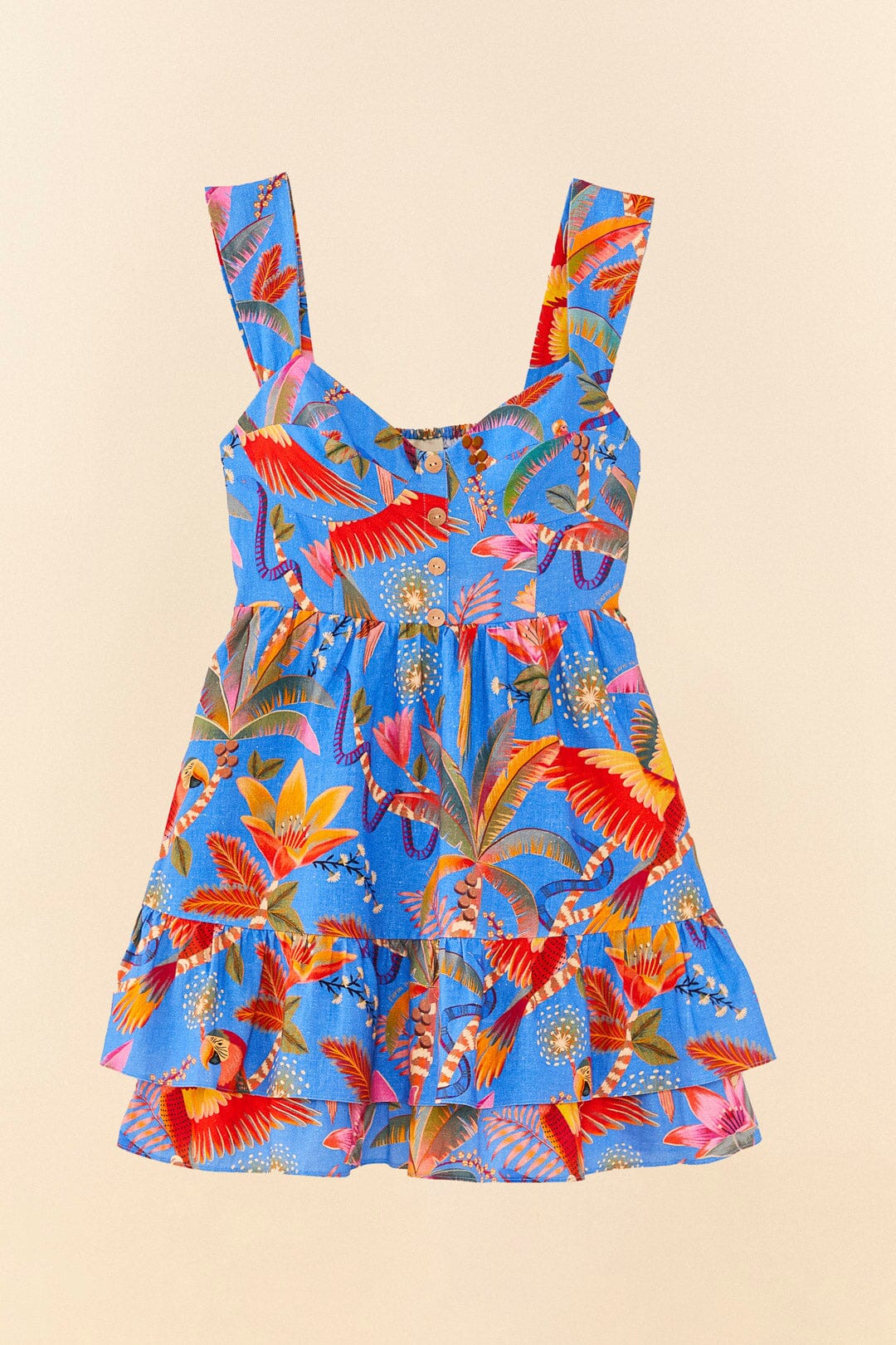 Farm Rio Blue Macaw Party Mini Dress