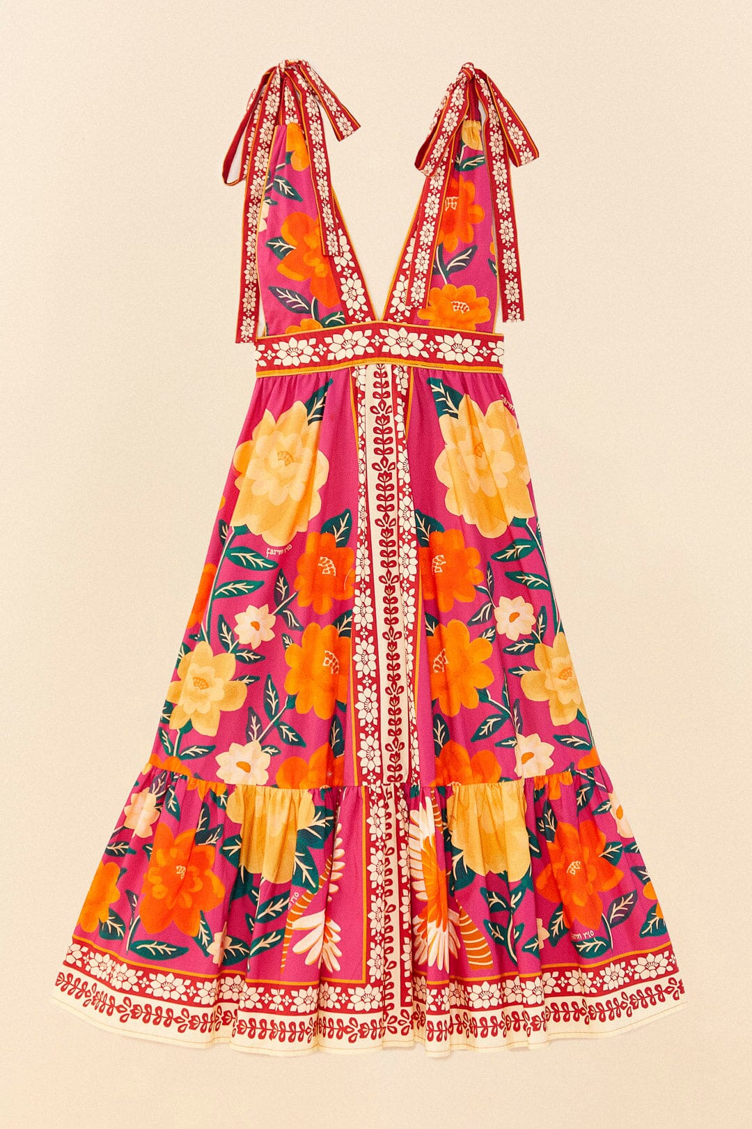 Farm Rio Pink Flower Tapestry Midi Dress