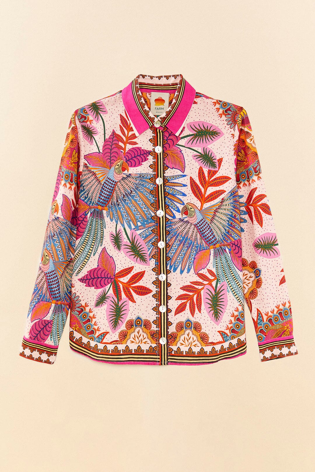 Farm Rio Pink Macaw Scarf Shirt