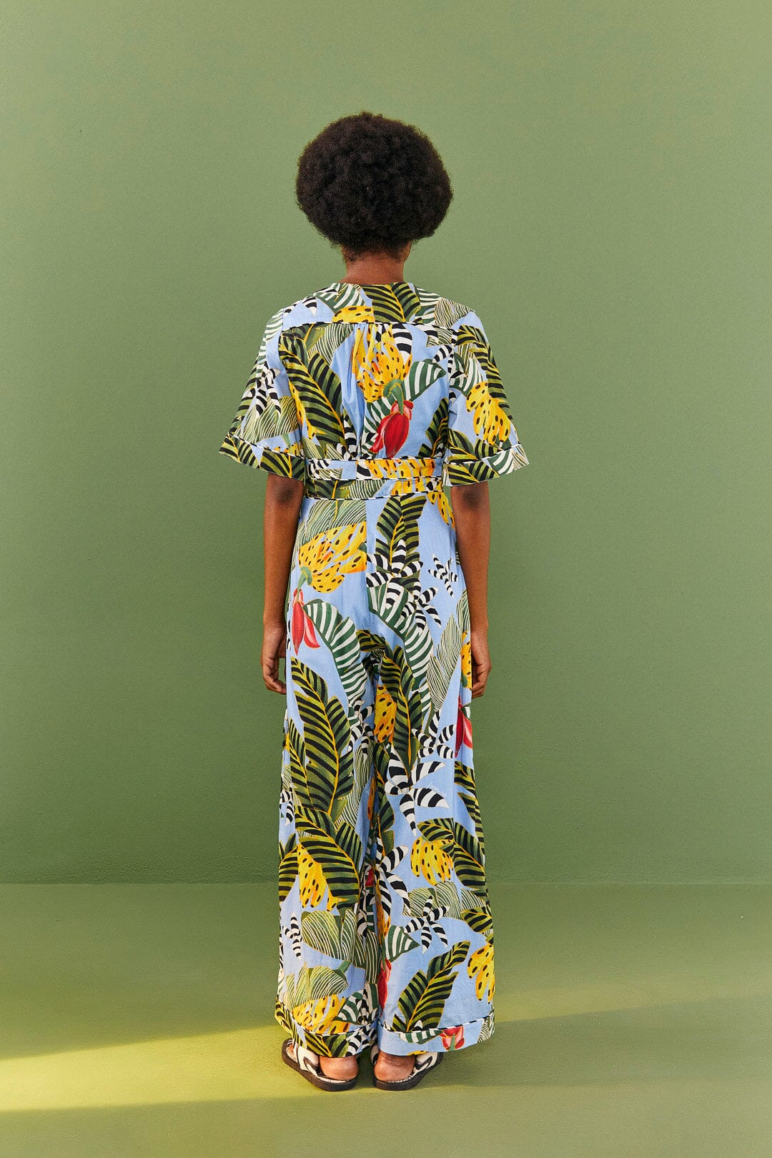 Farm Rio Blue Striped Bananas Jumpsuit