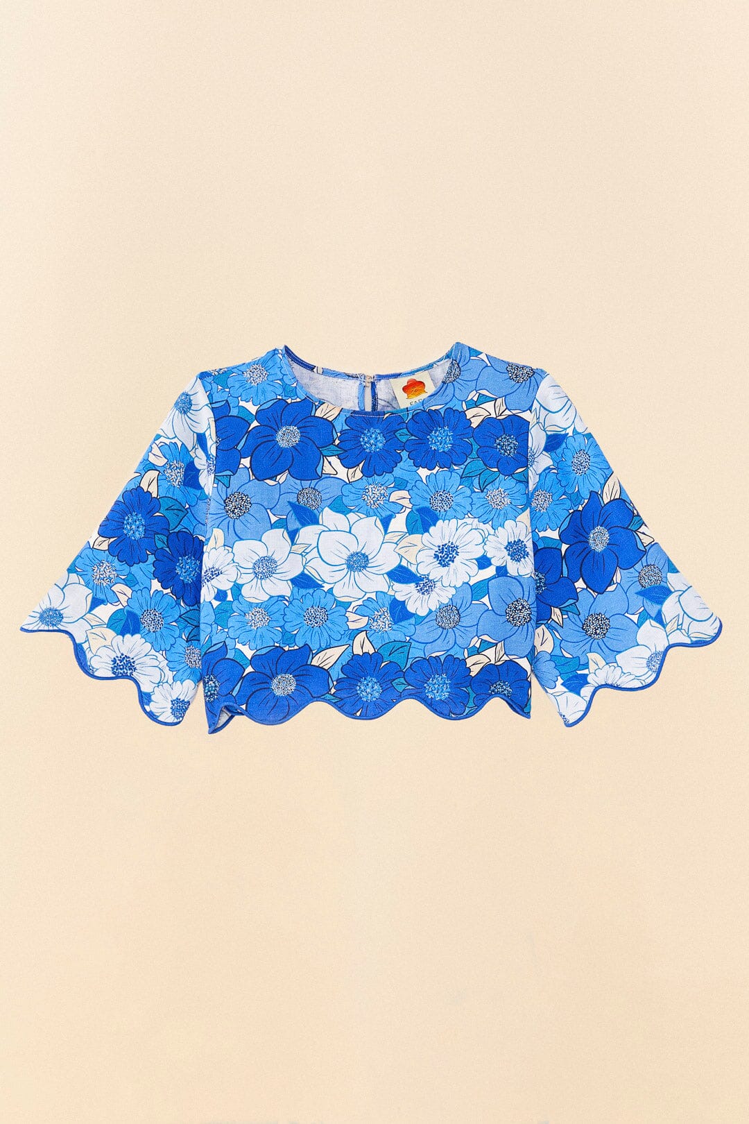 Farm Rio Blue Flower Stripes Crop Top