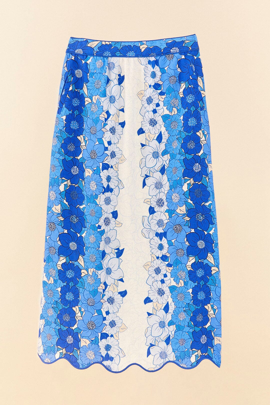 Farm Rio Blue Flower Stripes Midi Skirt