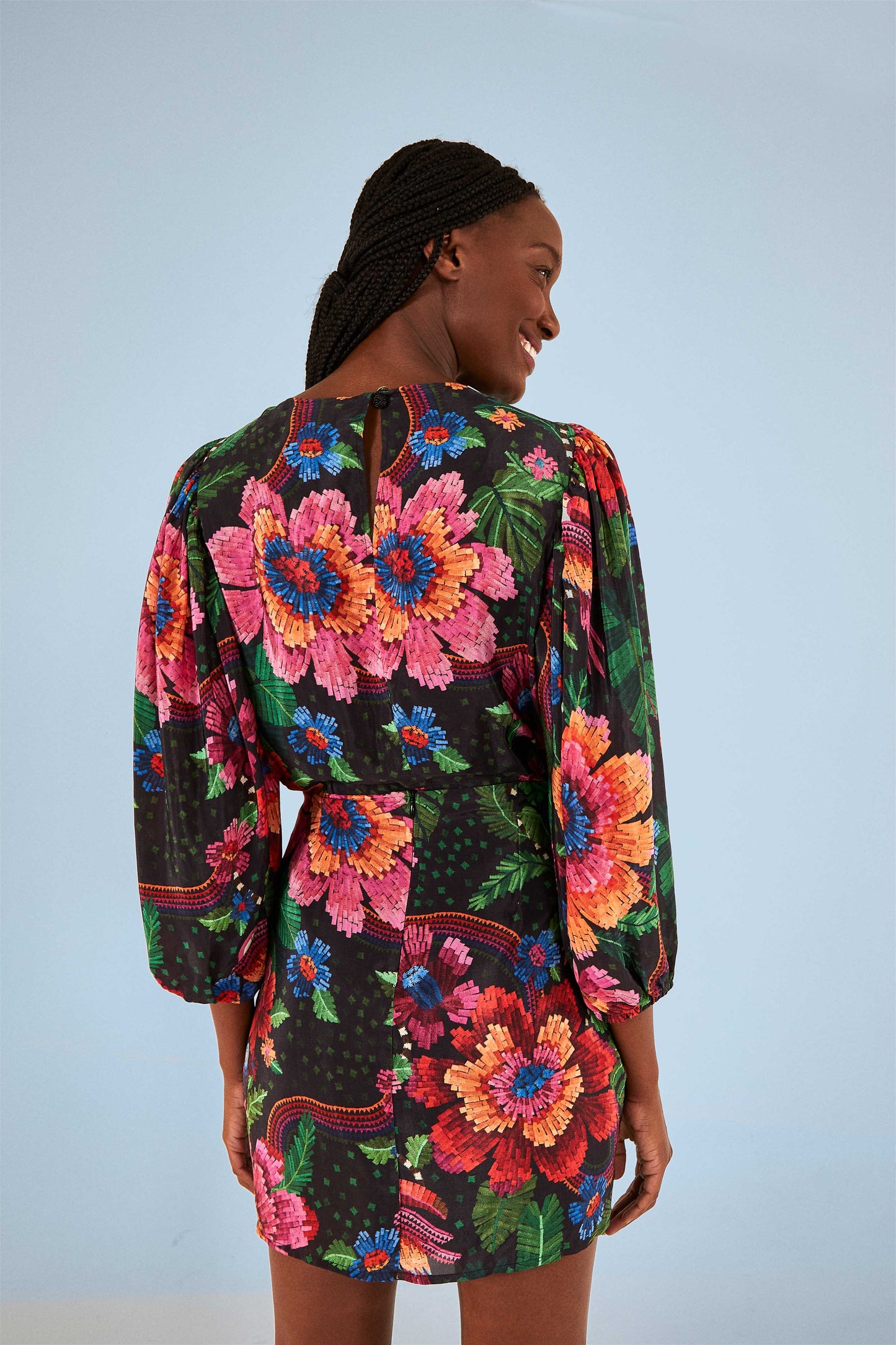 Farm Rio Black Blooming Garden Mini Skirt
