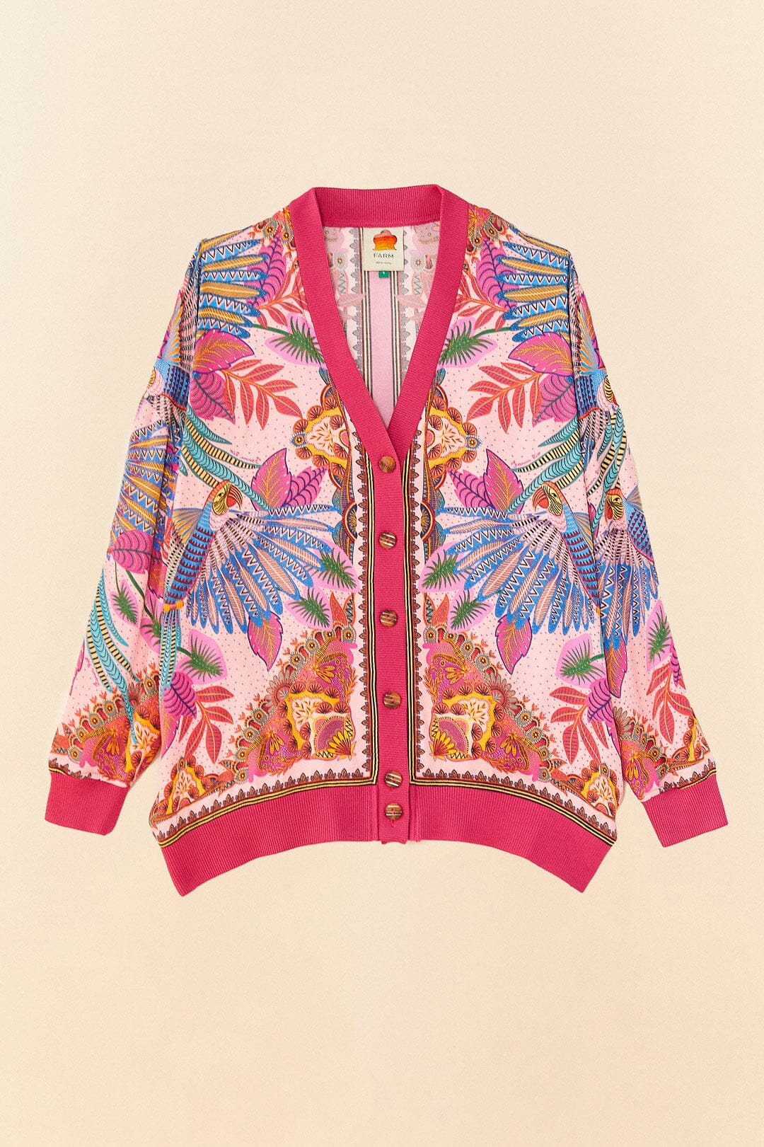 Farm Rio Pink Macaw Scarf Lenzing™ Ecovero™ Viscose Cardigan