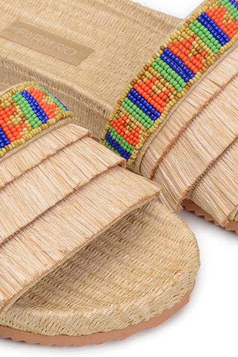 Farm Rio Caramel Beaded Fringe Sandal