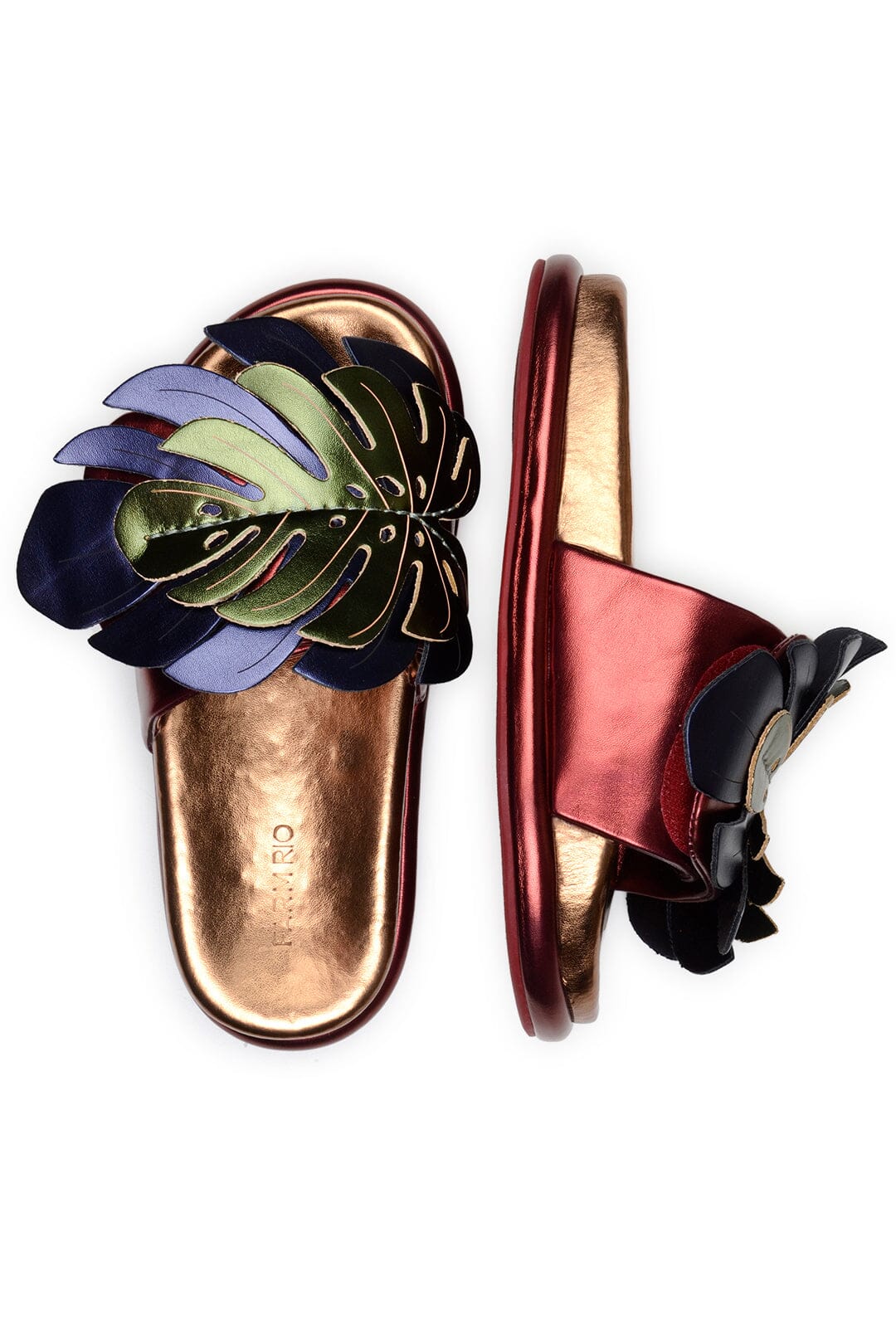 Farm Rio Bronze And Blue Monstera Anatomic Slide Sandal