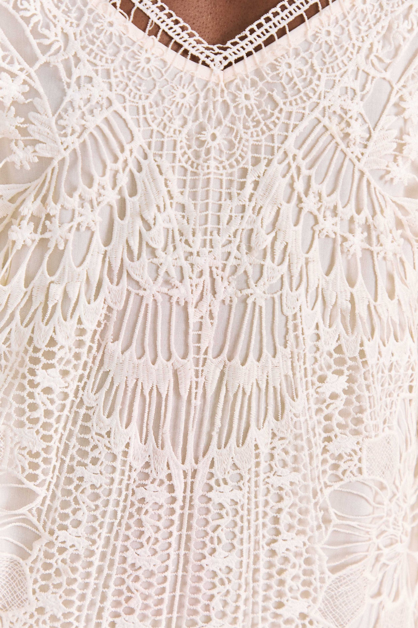 Farm Rio Off-White Guipure Midi Dress