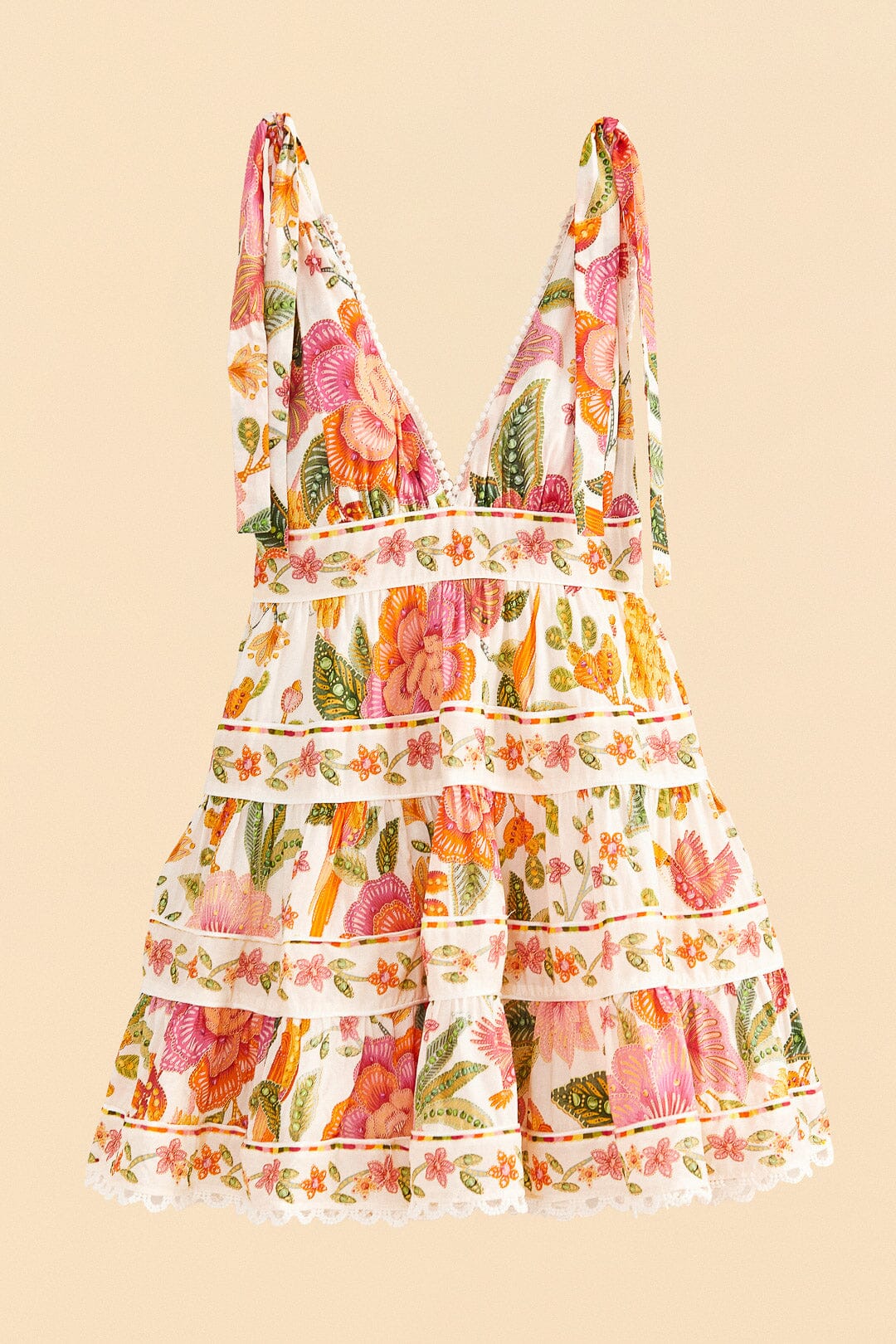 Farm Rio Off-White Macaw Bloom Mini Dress