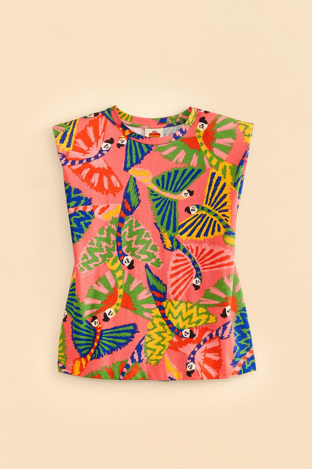 Farm Rio Coral Graphic Macaws Organic Cotton T-Shirt