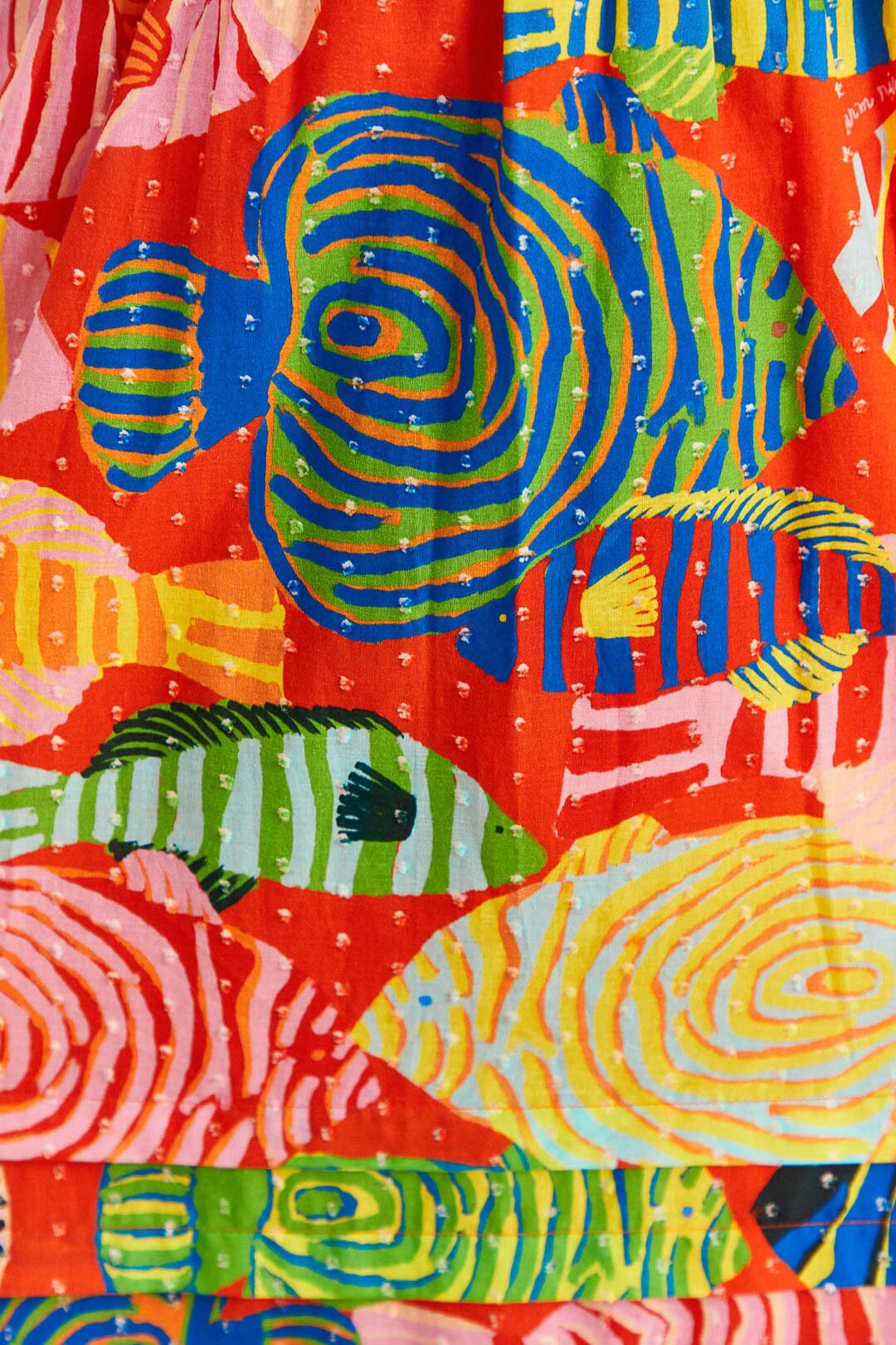 Farm Rio Red Striped Fishes Midi Dress