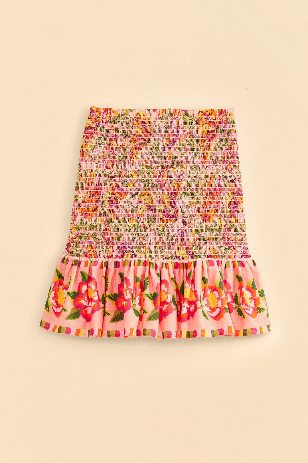 Farm Rio Pink Painted Bananas Smocked Mini Skirt