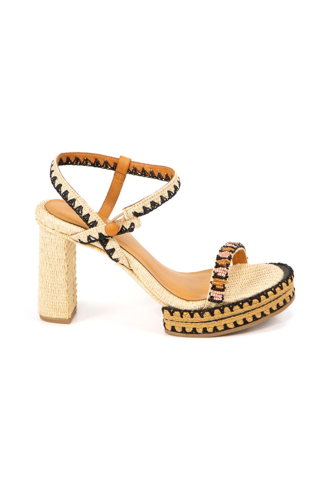 Farm Rio Beige Beaded Heel Platform Sandal