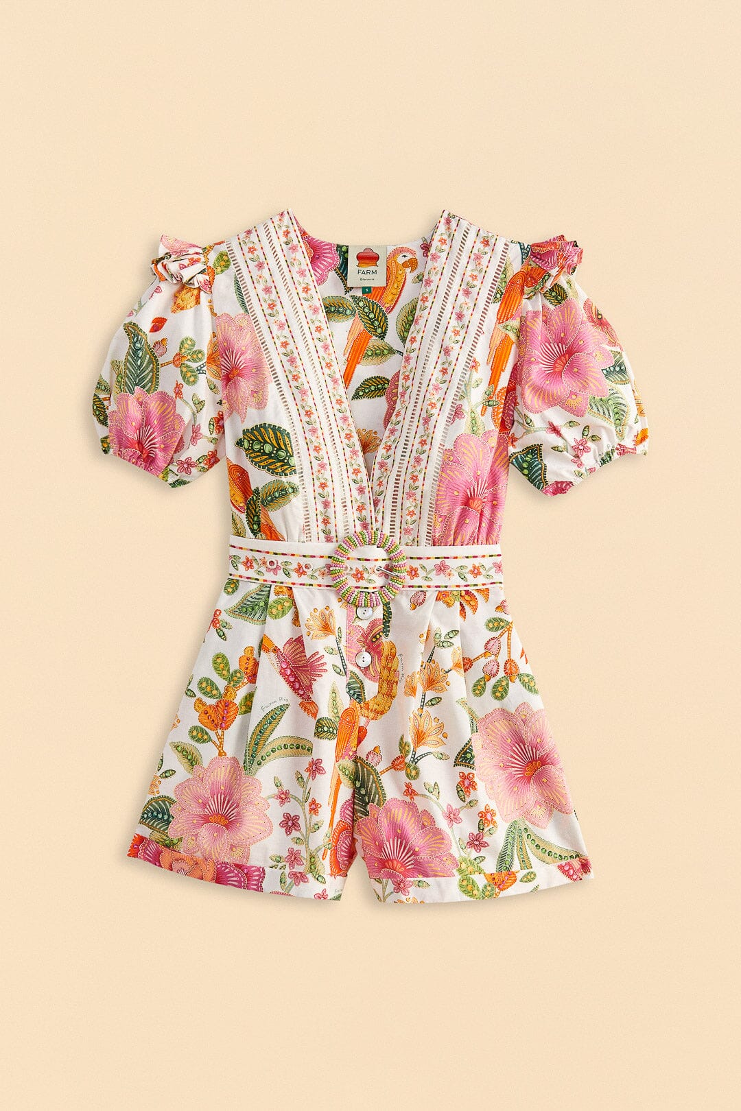 Farm Rio Off-White Macaw Bloom Organic Cotton Romper
