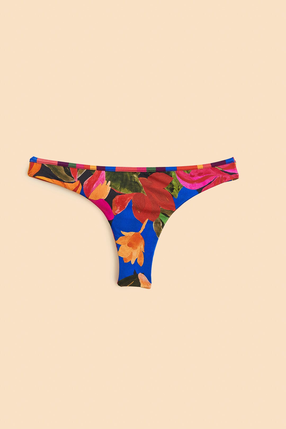 Farm Rio Blue Floral Tropical & Colorful Stripes Triangle Bikini Top