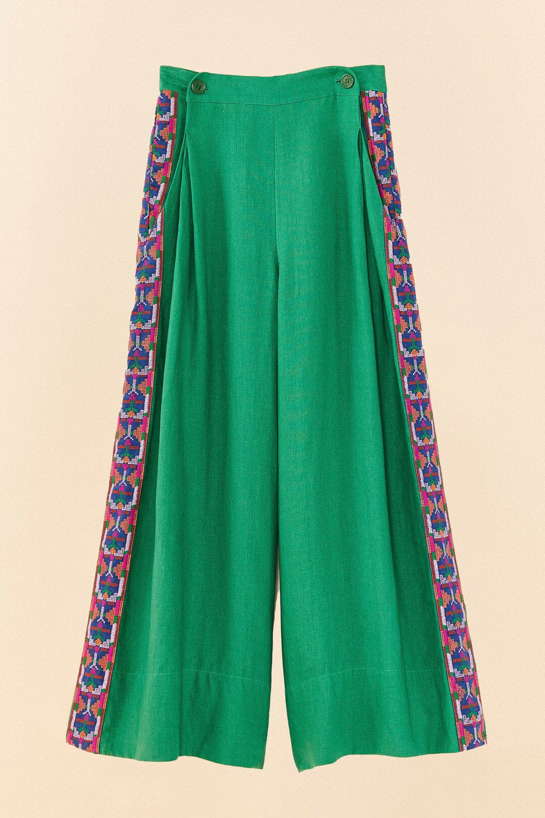 Farm Rio Embroided Green Pants