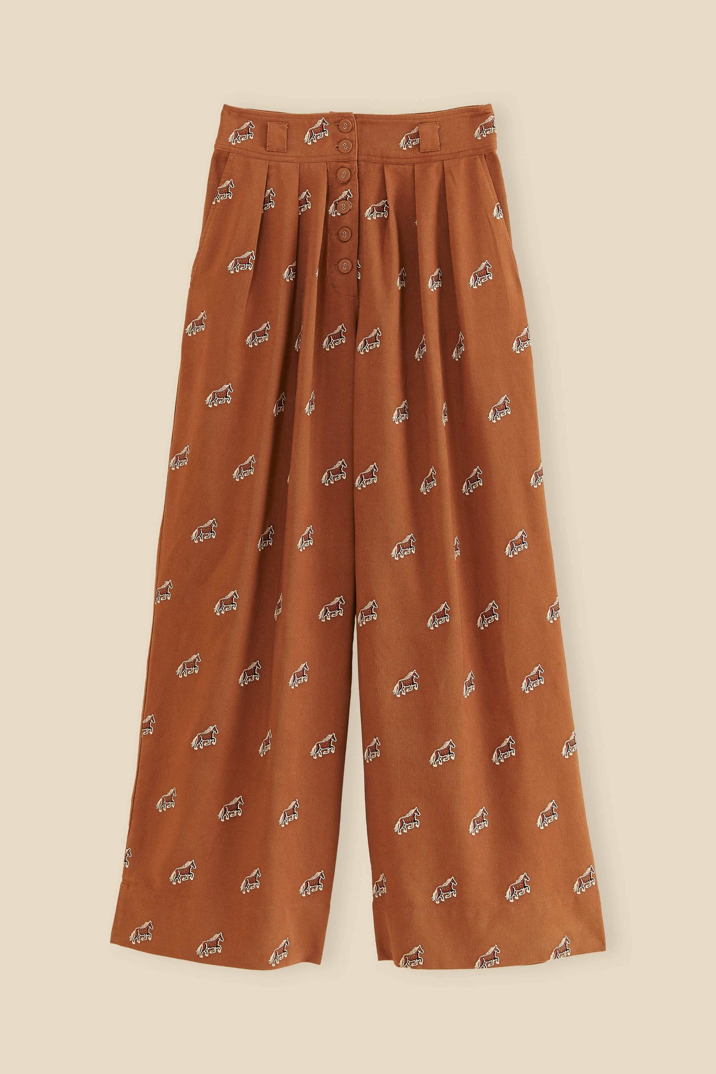 Farm Rio Caramel Embroidered Horses Pants