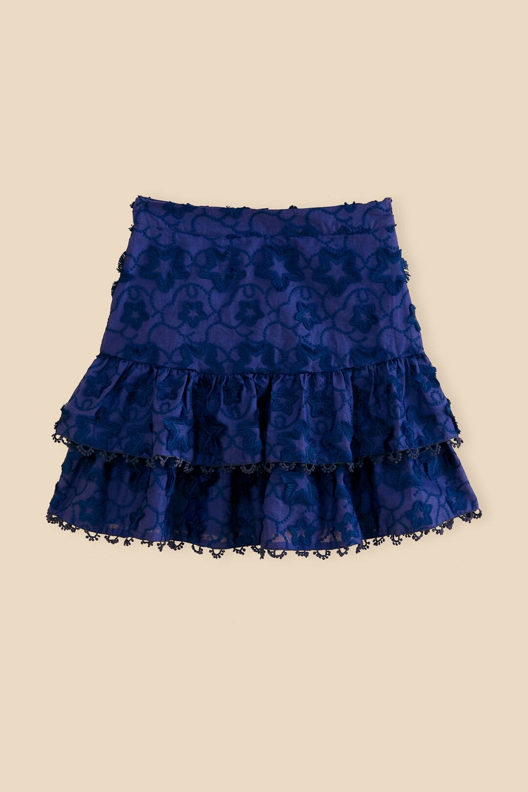 Farm Rio Navy Blue 3d Star Texture Mini Skirt