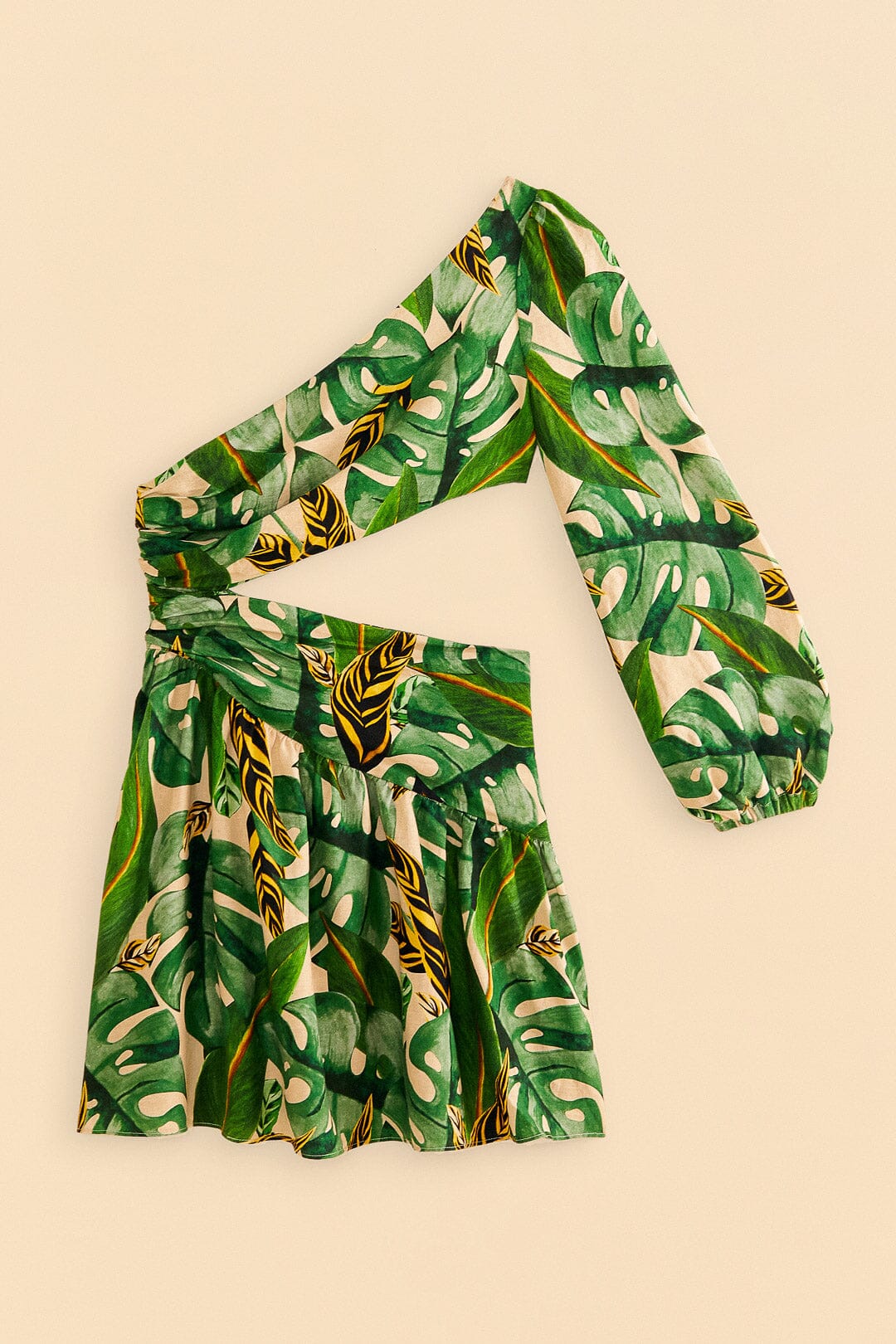 Farm Rio Tropical Leaves One Shoulder Mini Dress