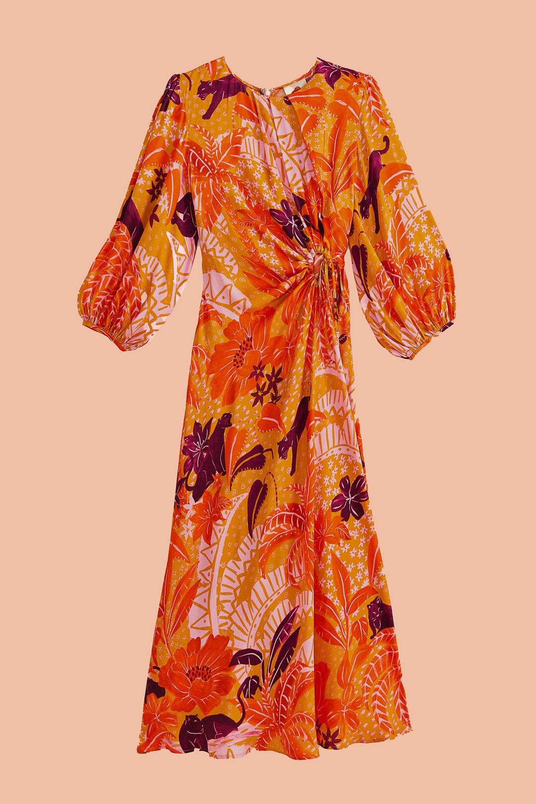 Farm Rio Beige Jungle Panther Lenzing™ Ecovero™ Viscose Midi Dress