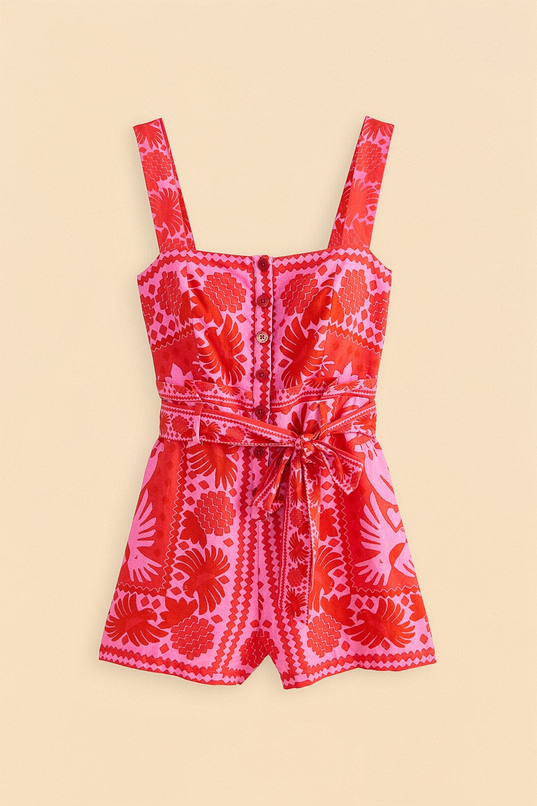 Farm Rio Red Jungle Scarf Romper