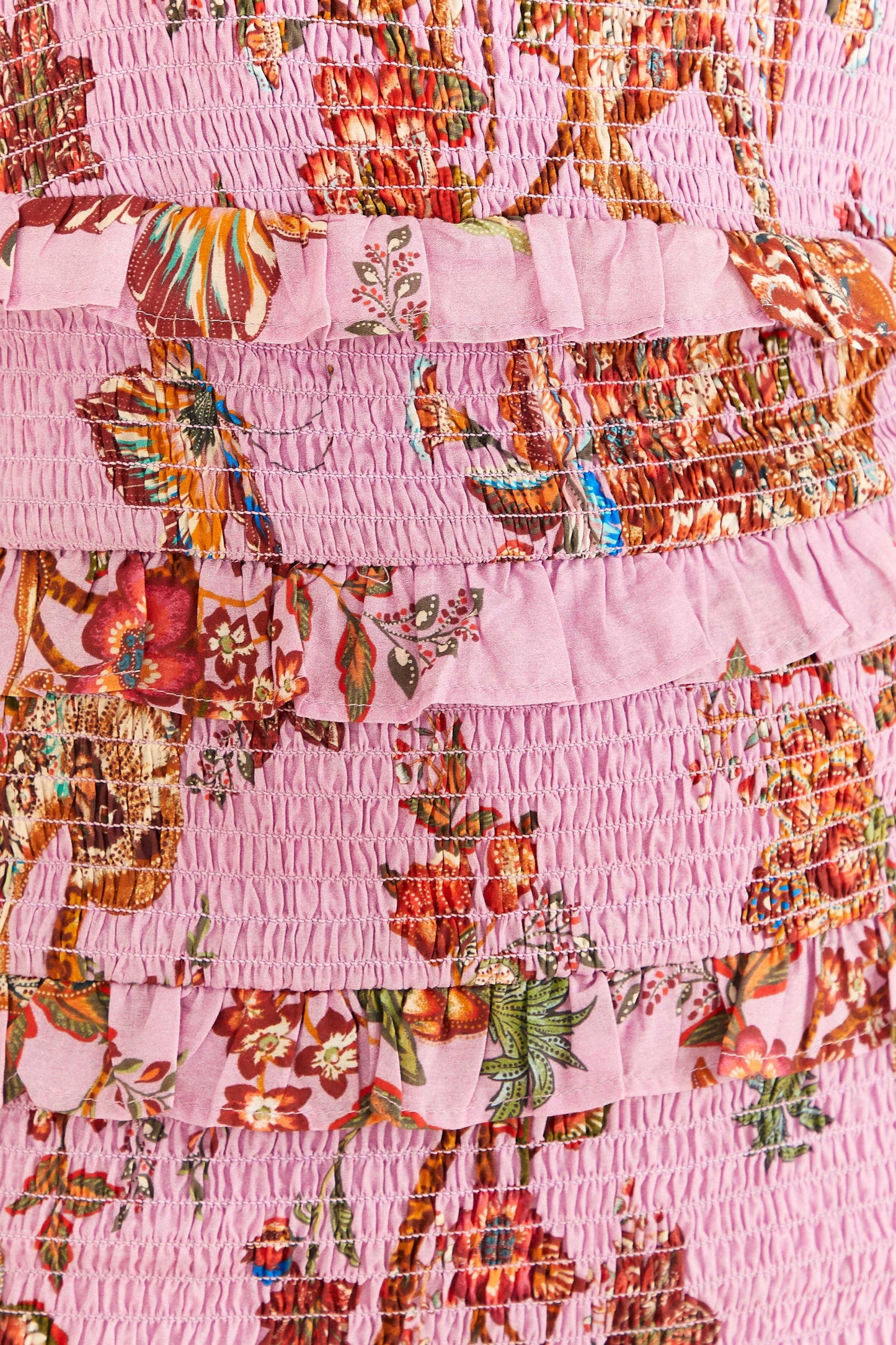 Farm Rio Lilac Floral Monkey Smocked Mini Dress