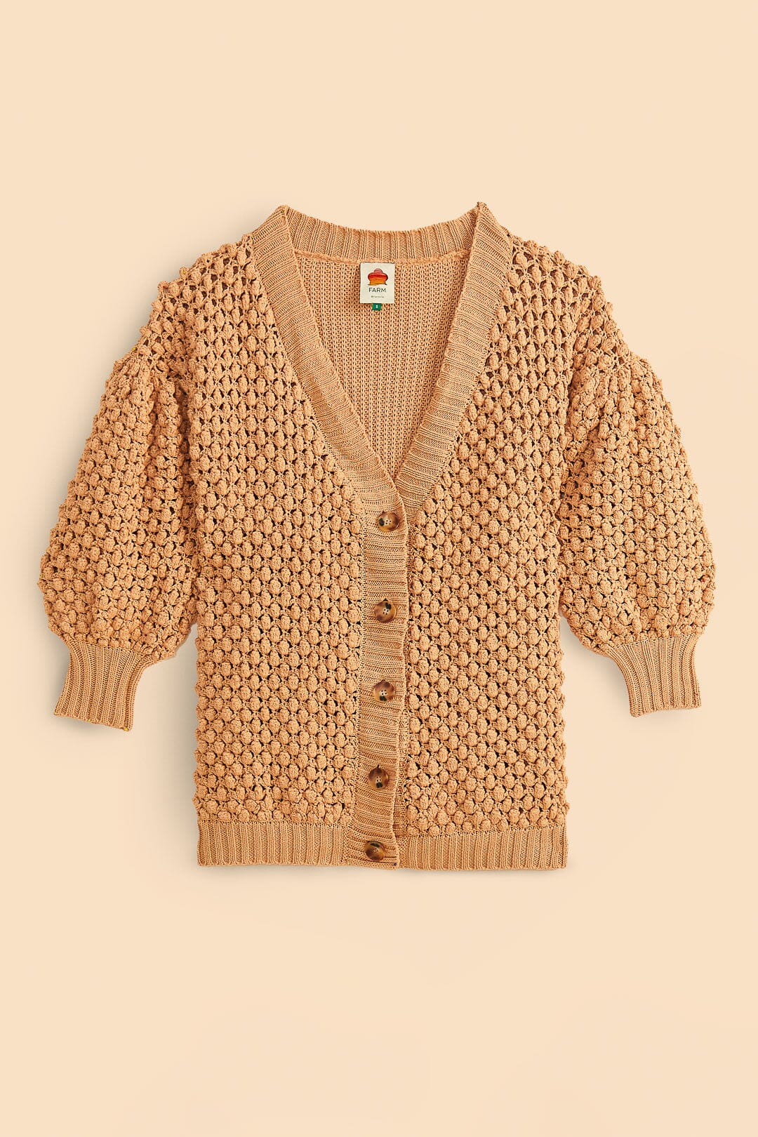 Farm Rio Dark Sand Handmade Dots Cardigan