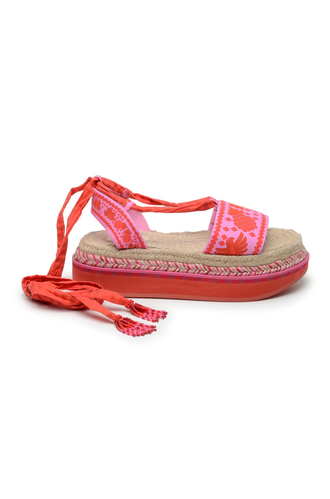 Farm Rio Red Jungle Scarf Espadrille Flatform Sandal