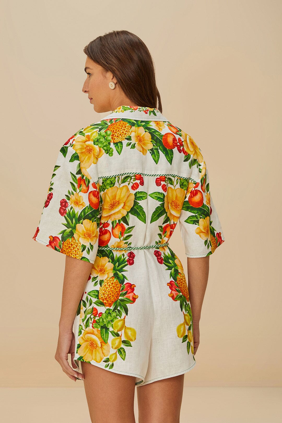 Off-White Picnic Flowers Euroflax™ Premium Linen Romper