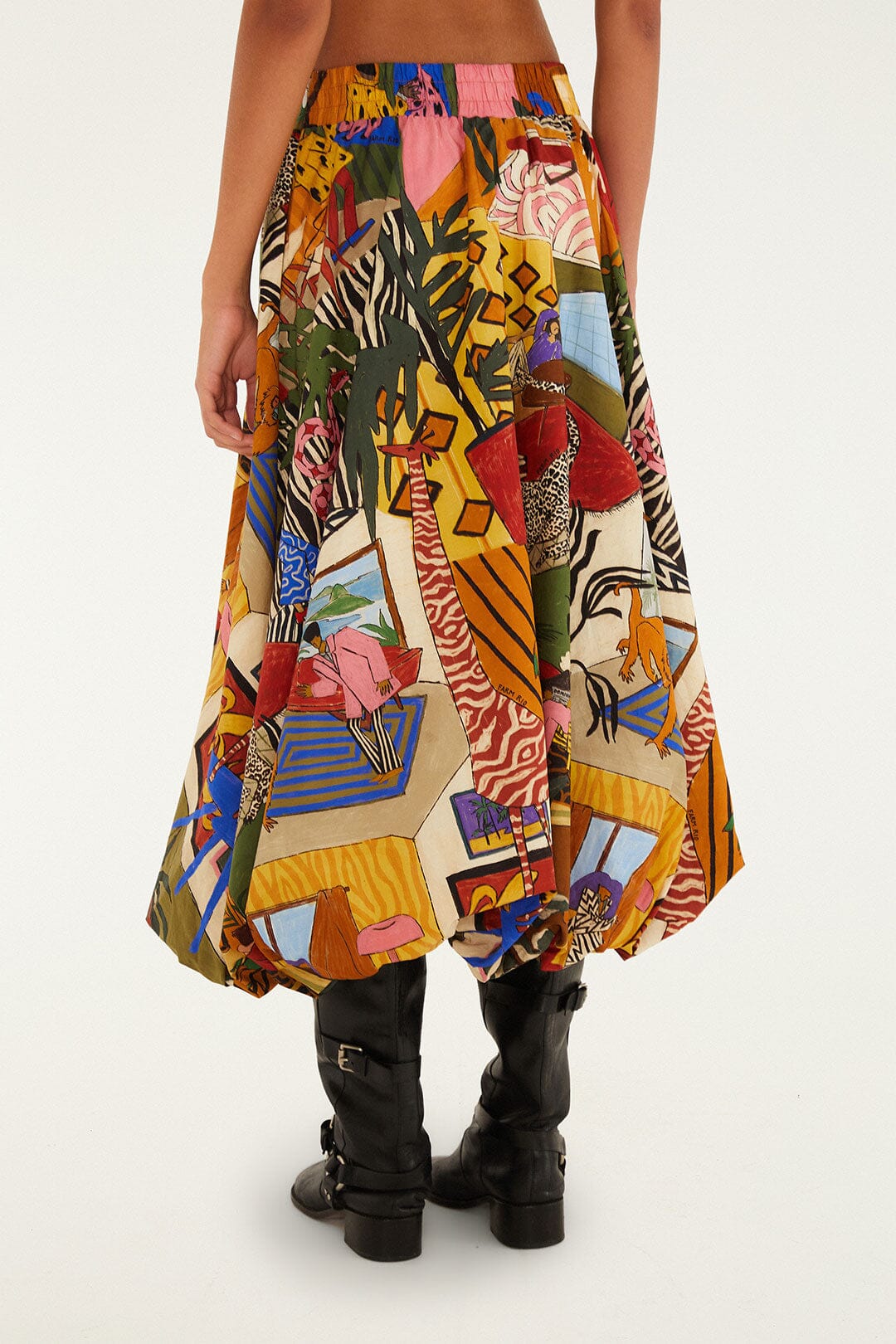 Farm Rio Multicolor Tropical Balloon Organic Cotton Midi Skirt