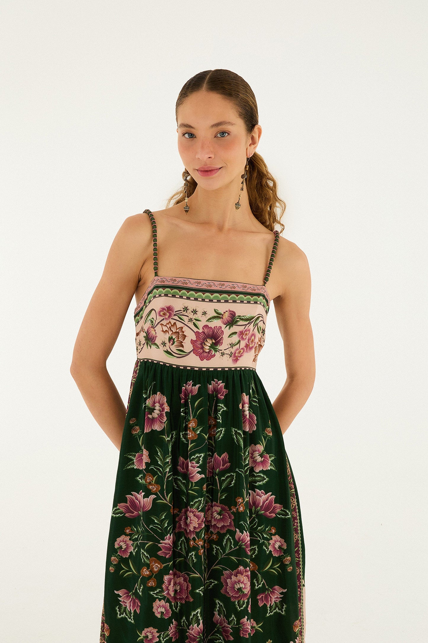 Farm Rio Green Flowering Garden Tree Sleveeless Midi Dress