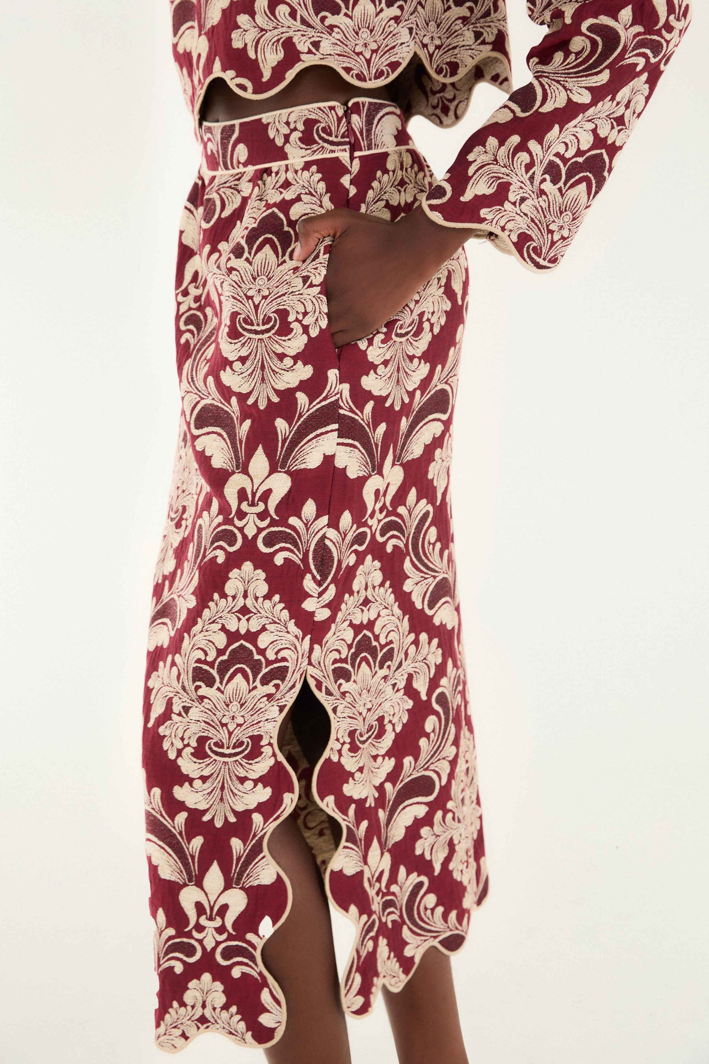 Farm Rio Bicolor Jacquard Waves Midi Skirt
