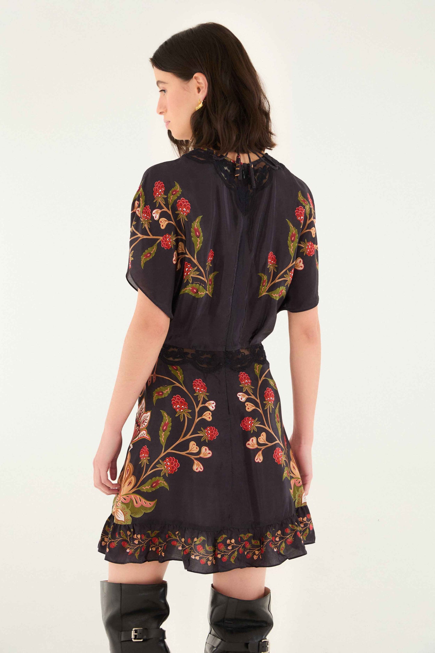 Farm Rio Black Berry Garden Mini Dress