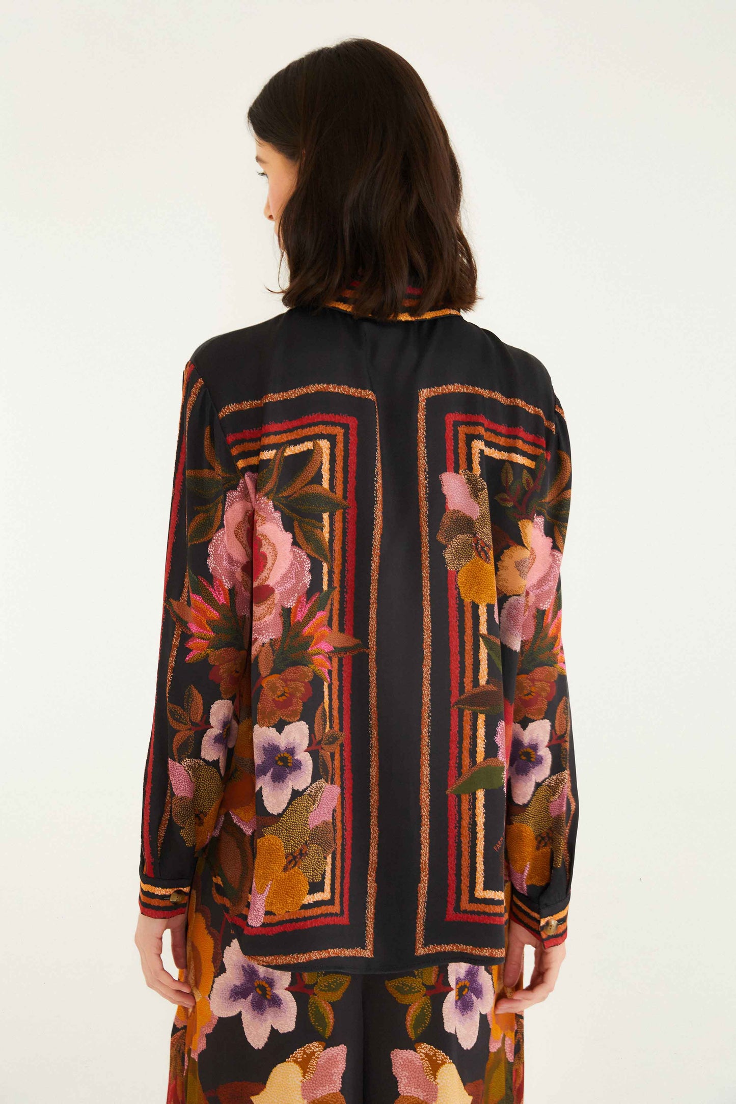 Farm Rio Black Chenille Flowers Lenzing™ Ecovero™ Viscose Shirt