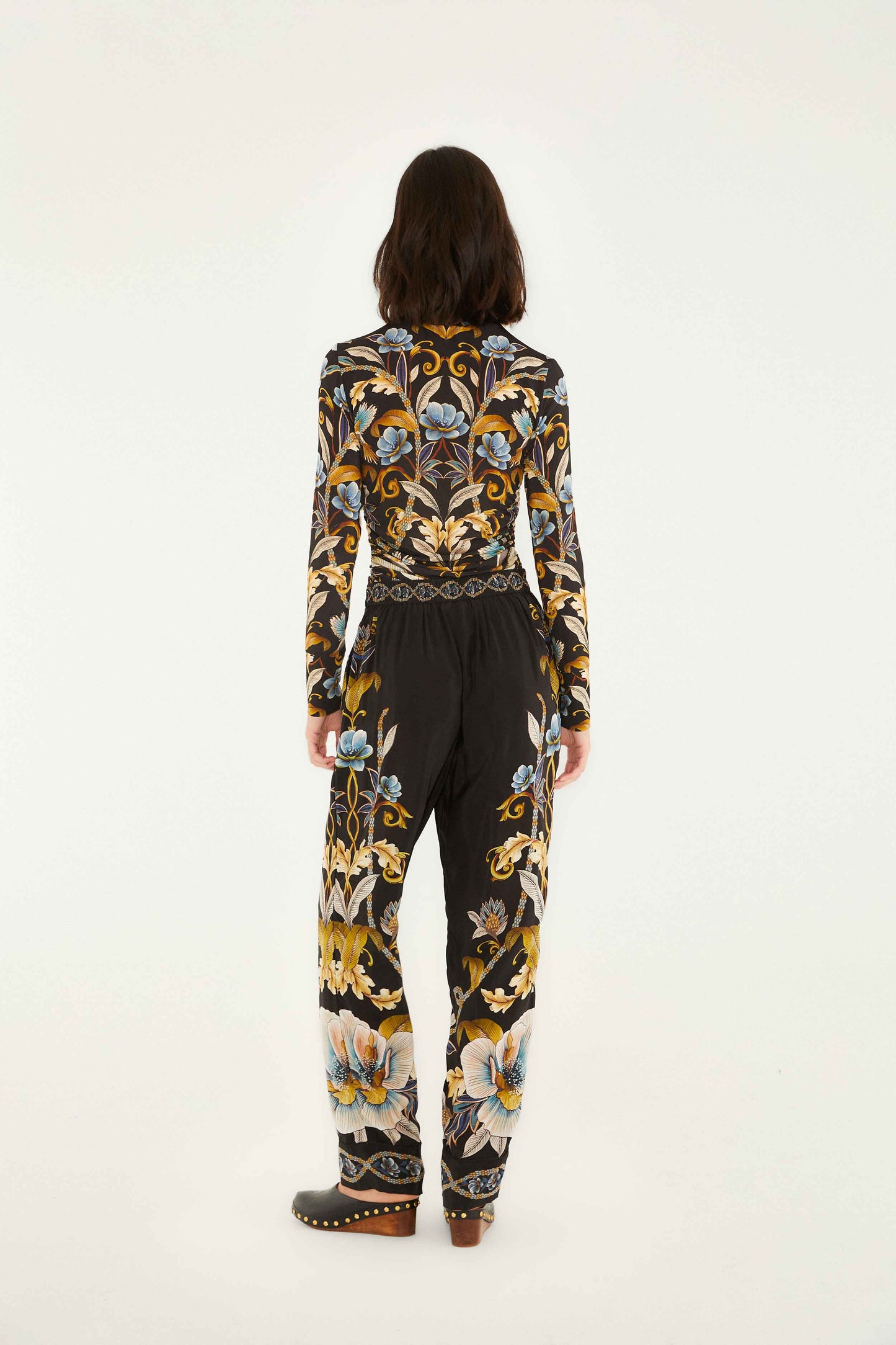 Farm Rio Black Flowerful Garden Pajama Pants