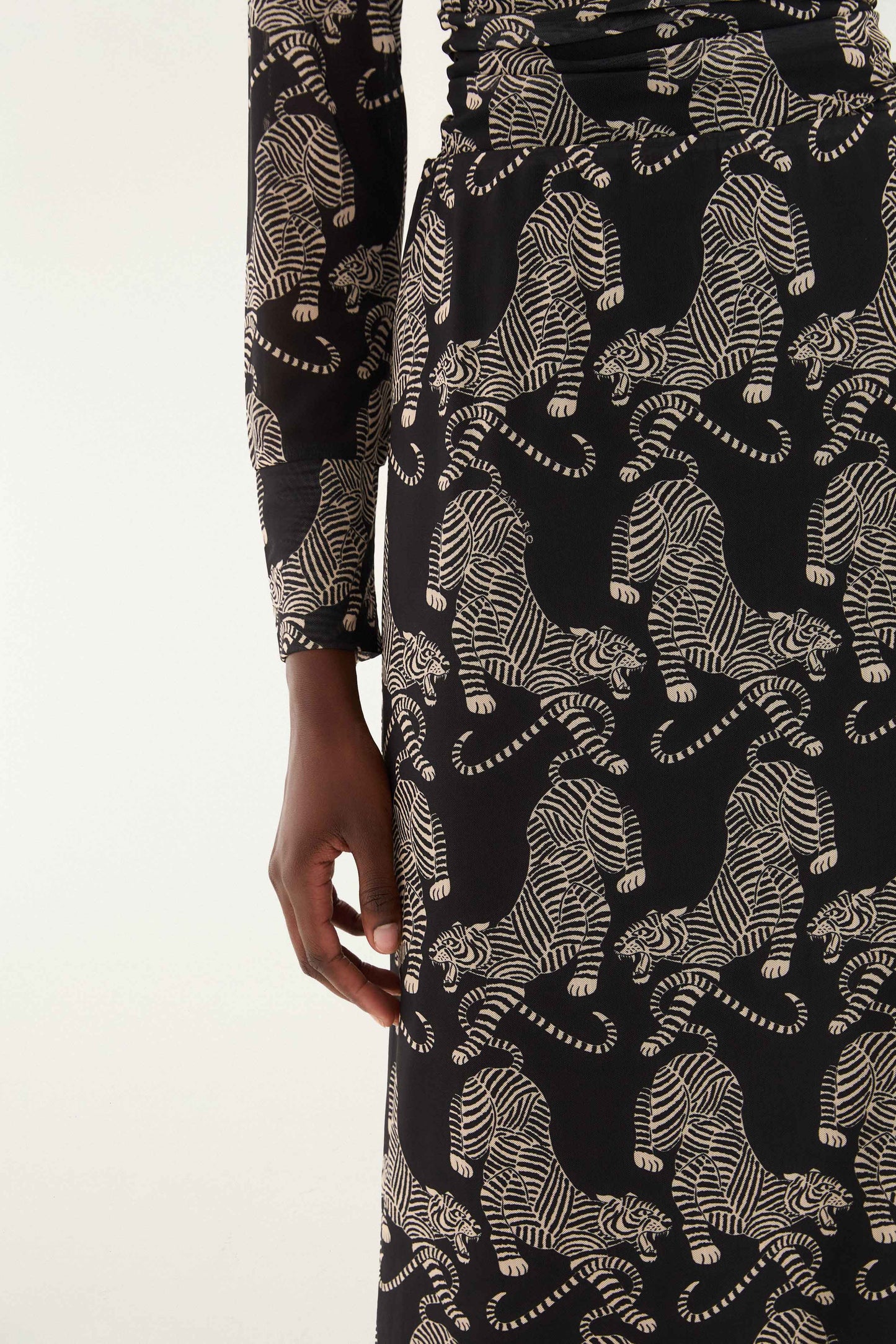 Farm Rio Black Striped Tigers Tulle Maxi Skirt
