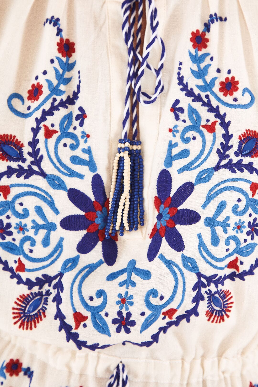 Farm Rio Off-White Navy Embroidered Midi Dress