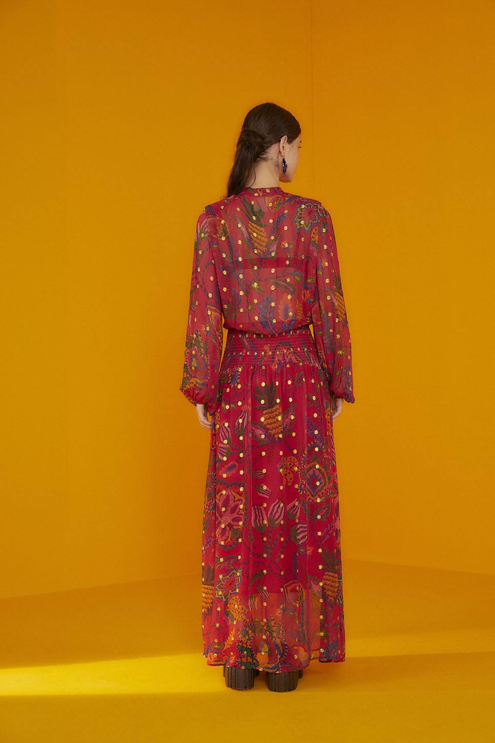 Farm Rio Red Sunset Tapestry Embroidered Maxi Dress