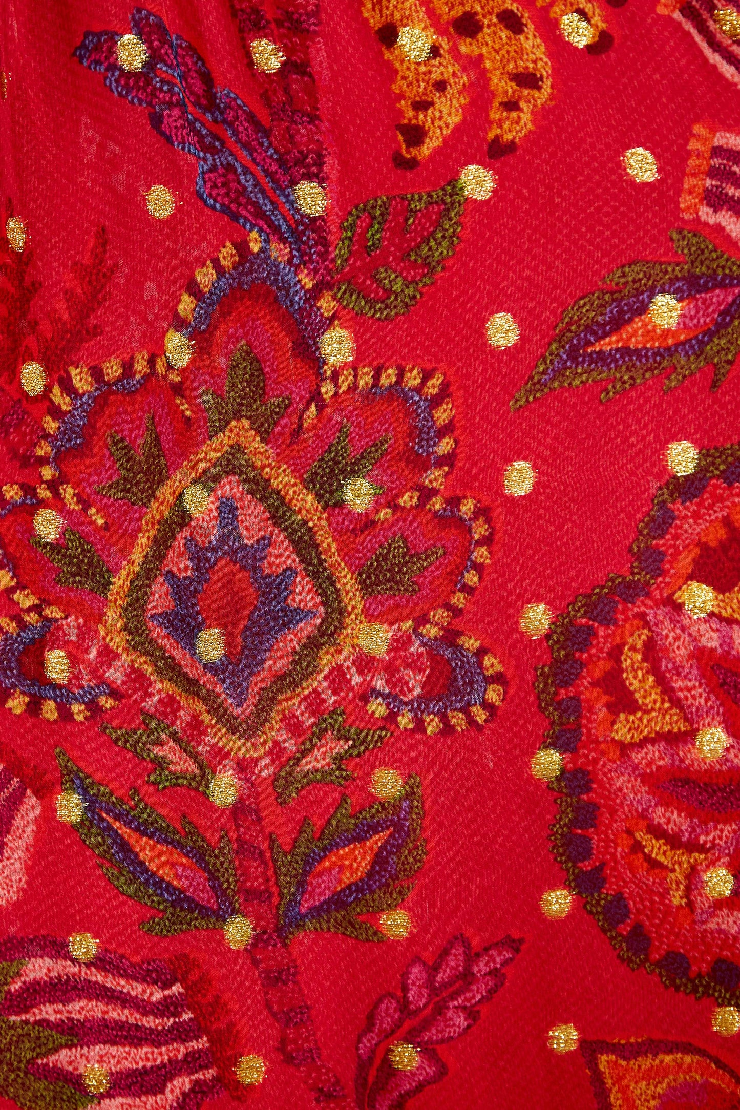 Farm Rio Red Sunset Tapestry Embroidered Maxi Dress