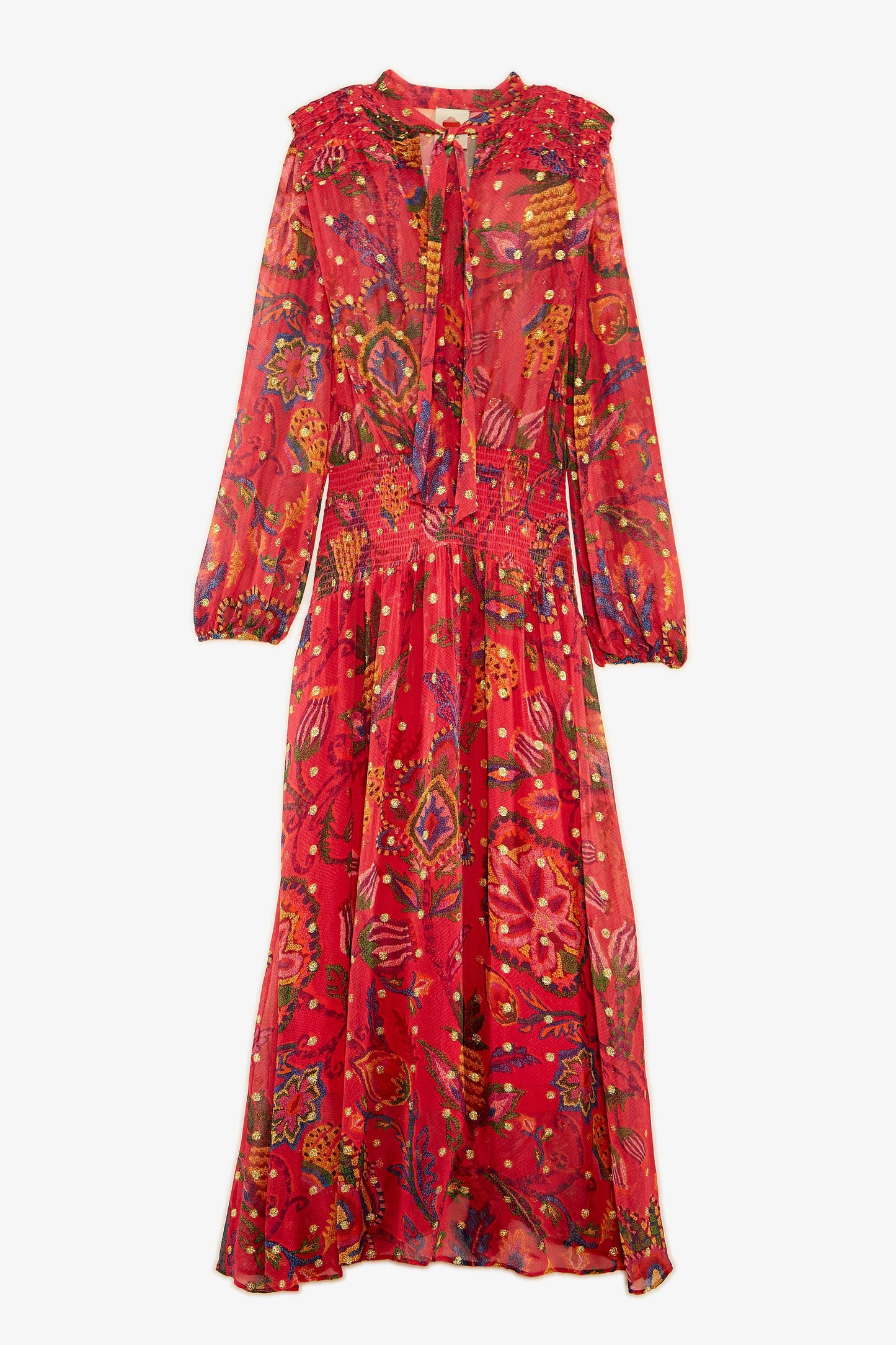 Farm Rio Red Sunset Tapestry Embroidered Maxi Dress