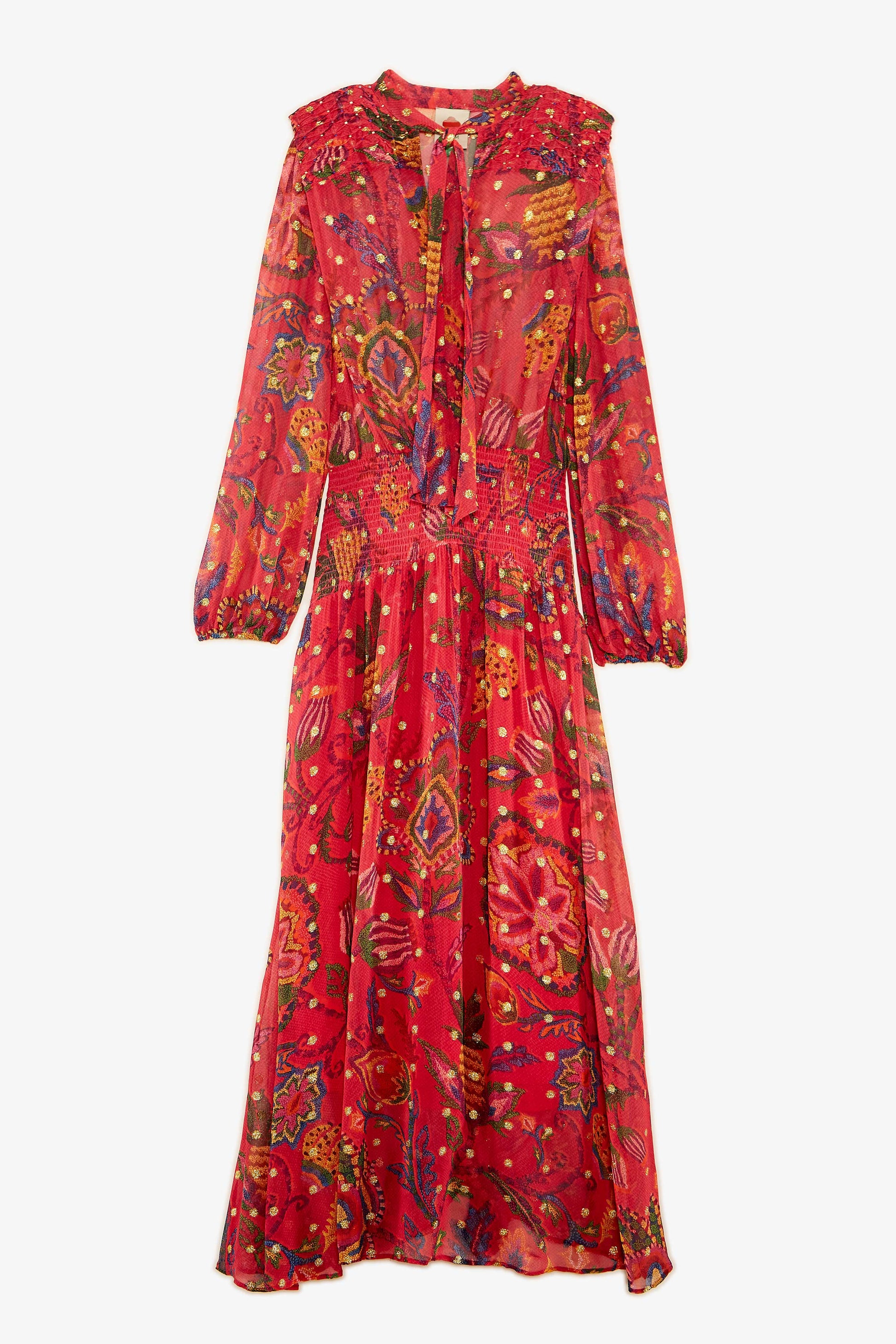 Farm Rio Red Sunset Tapestry Embroidered Maxi Dress