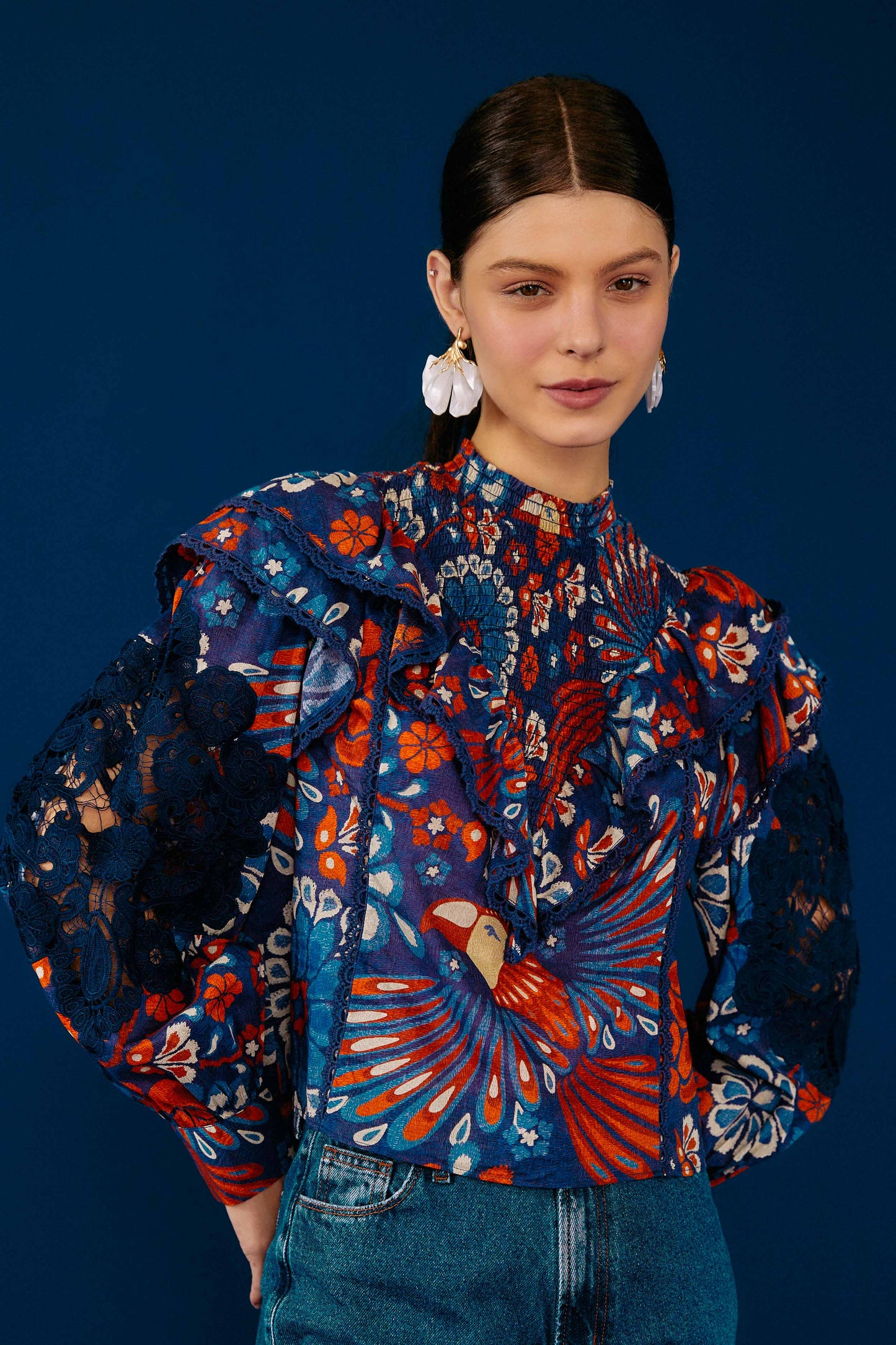 Farm Rio Navy Pineapple Flowers Blouse