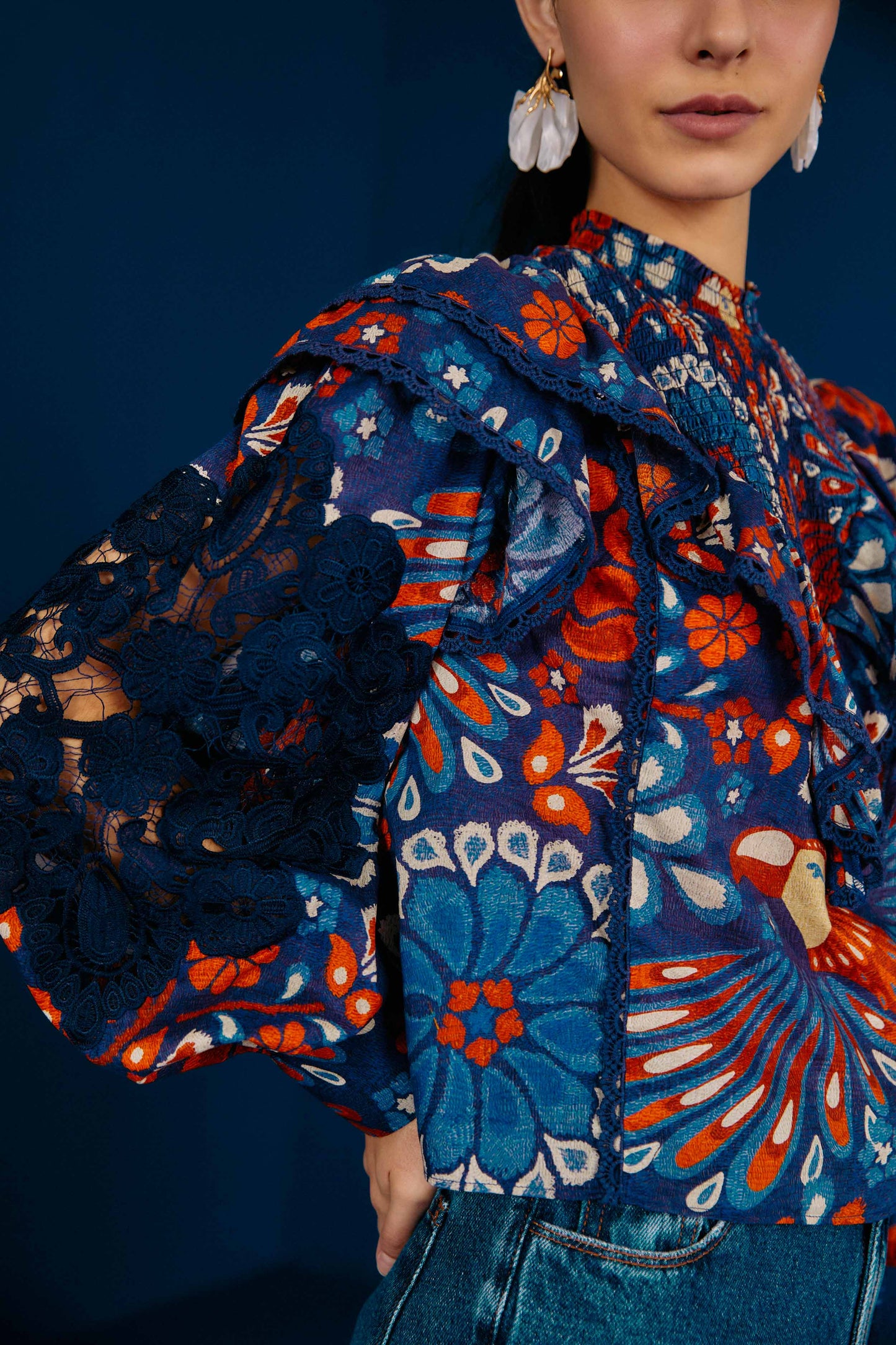 Farm Rio Navy Pineapple Flowers Blouse